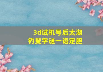 3d试机号后太湖钓叟字谜一语定胆