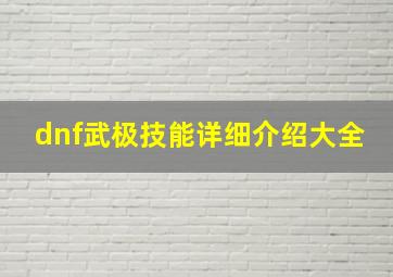 dnf武极技能详细介绍大全