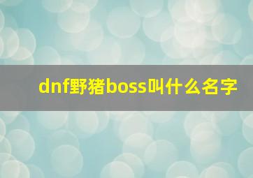 dnf野猪boss叫什么名字