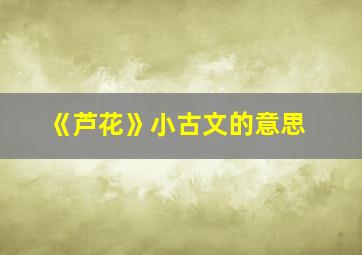 《芦花》小古文的意思