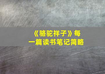 《骆驼祥子》每一篇读书笔记简略