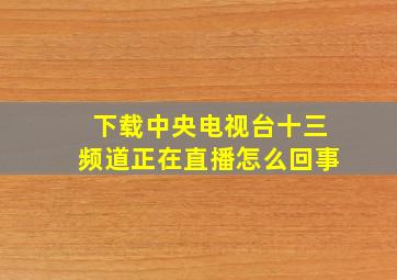 下载中央电视台十三频道正在直播怎么回事