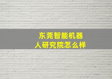 东莞智能机器人研究院怎么样