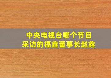 中央电视台哪个节目采访的福鑫董事长赵鑫