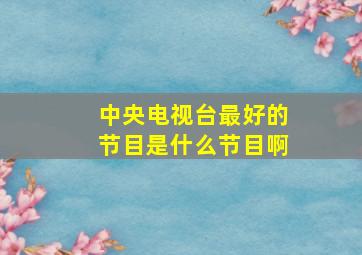 中央电视台最好的节目是什么节目啊