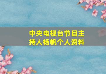 中央电视台节目主持人杨帆个人资料