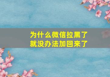 为什么微信拉黑了就没办法加回来了