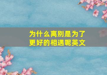 为什么离别是为了更好的相遇呢英文