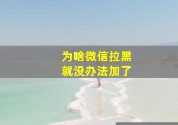 为啥微信拉黑就没办法加了