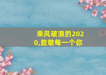 乘风破浪的2020,致敬每一个你