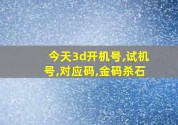 今天3d开机号,试机号,对应码,金码杀石