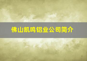 佛山凯鸣铝业公司简介