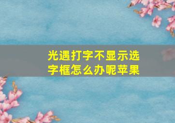 光遇打字不显示选字框怎么办呢苹果