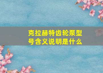 克拉赫特齿轮泵型号含义说明是什么