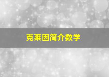 克莱因简介数学