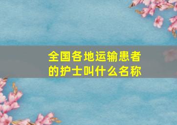 全国各地运输患者的护士叫什么名称