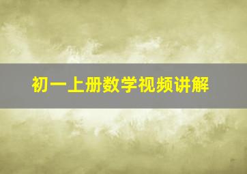 初一上册数学视频讲解