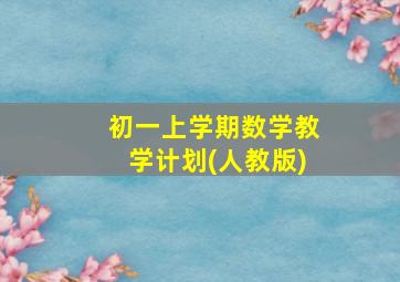 初一上学期数学教学计划(人教版)