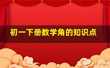 初一下册数学角的知识点