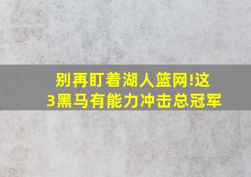 别再盯着湖人篮网!这3黑马有能力冲击总冠军