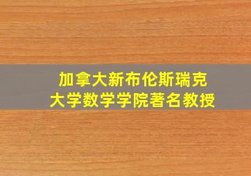 加拿大新布伦斯瑞克大学数学学院著名教授