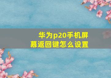 华为p20手机屏幕返回键怎么设置