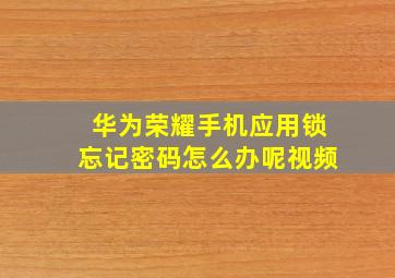 华为荣耀手机应用锁忘记密码怎么办呢视频