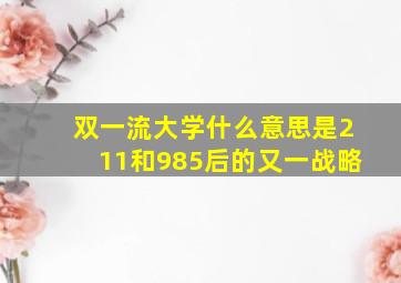 双一流大学什么意思是211和985后的又一战略