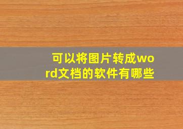 可以将图片转成word文档的软件有哪些