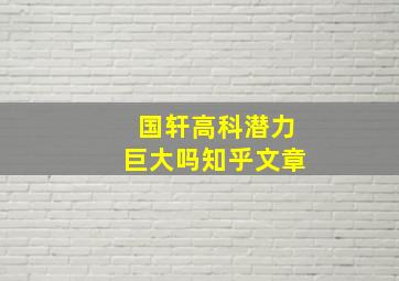 国轩高科潜力巨大吗知乎文章