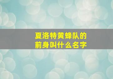 夏洛特黄蜂队的前身叫什么名字