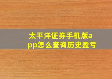 太平洋证券手机版app怎么查询历史盈亏