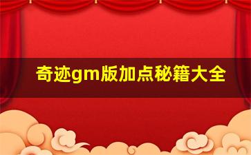 奇迹gm版加点秘籍大全