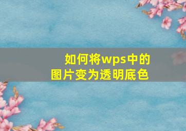 如何将wps中的图片变为透明底色