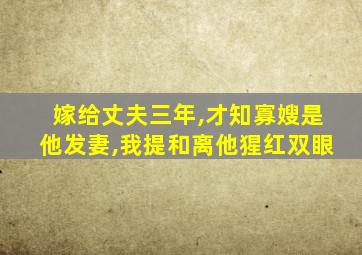 嫁给丈夫三年,才知寡嫂是他发妻,我提和离他猩红双眼