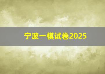 宁波一模试卷2025