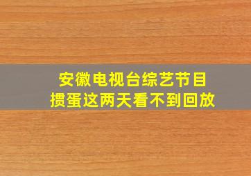 安徽电视台综艺节目掼蛋这两天看不到回放