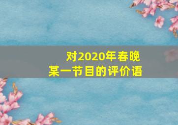 对2020年春晚某一节目的评价语