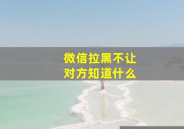 微信拉黑不让对方知道什么