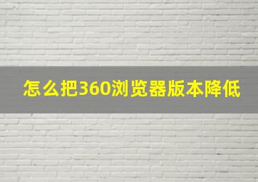 怎么把360浏览器版本降低