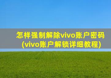 怎样强制解除vivo账户密码(vivo账户解锁详细教程)