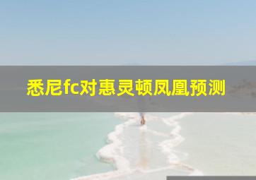 悉尼fc对惠灵顿凤凰预测