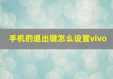 手机的退出键怎么设置vivo