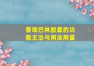 普瑞巴林胶囊的功能主治与用法用量