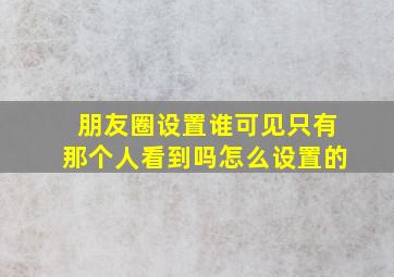 朋友圈设置谁可见只有那个人看到吗怎么设置的