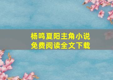 杨鸣夏阳主角小说免费阅读全文下载