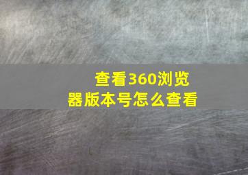 查看360浏览器版本号怎么查看