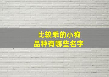 比较乖的小狗品种有哪些名字