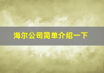 海尔公司简单介绍一下