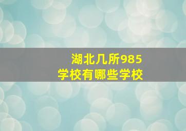 湖北几所985学校有哪些学校